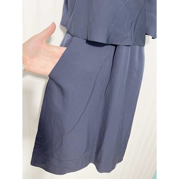 Theory Silk Osteen Mini Dress Crossover V-Neck Draped Sleeveless Navy Blue 2‎ - Picture 6 of 13